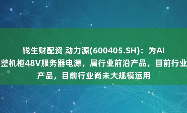 钱生财配资 动力源(600405.SH)：为AI算力中心提供的整机柜48V服务器电源，属行业前沿产品，目前行业尚未大规模运用